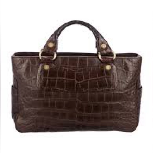 LIZ CLAIRBONE embossed faux croc satchel bag Dark Brown Crocodile Embossed Bag - Picture 3 of 16